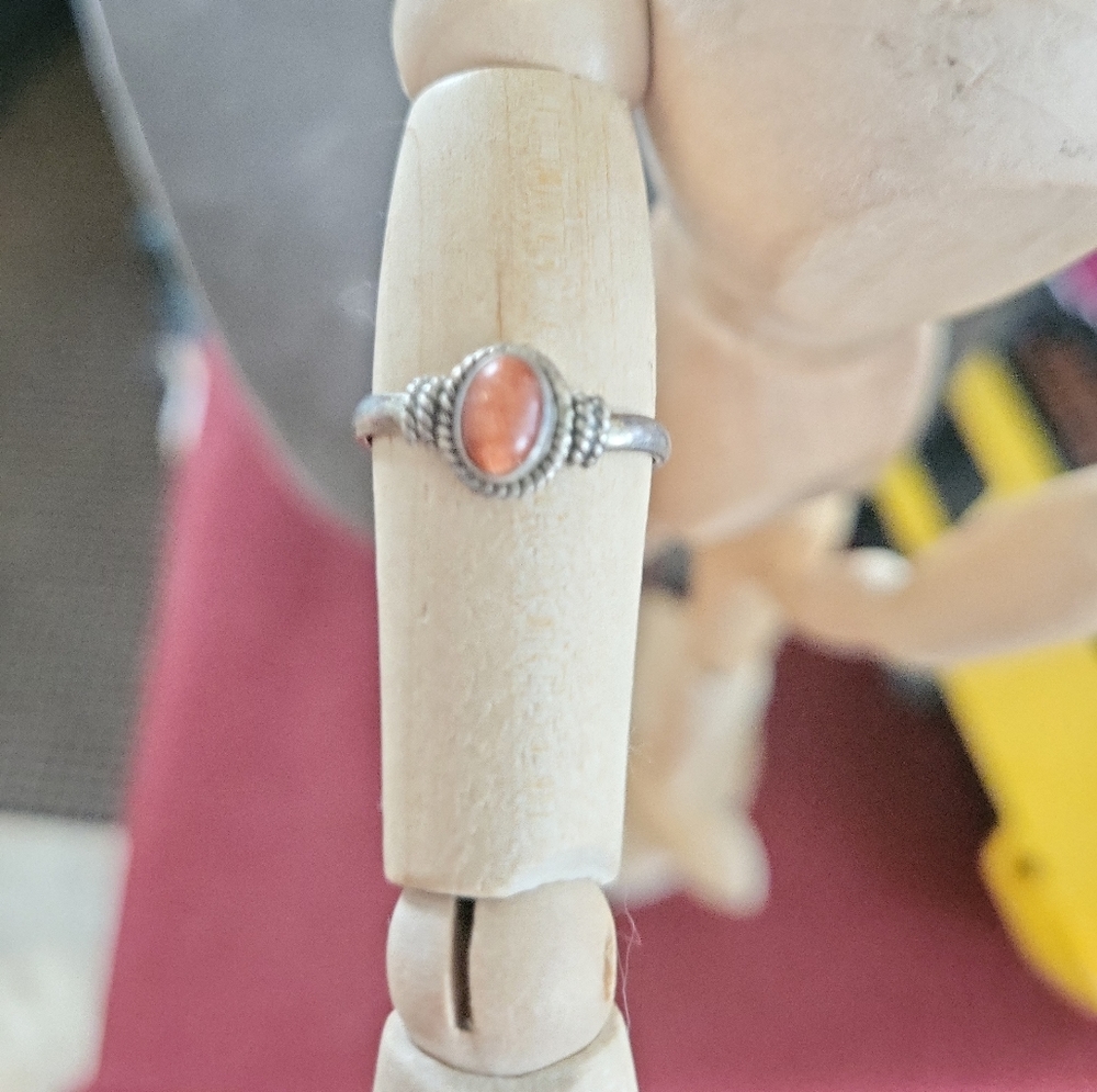 Dainty 925 Sterling Silver Coral Ring